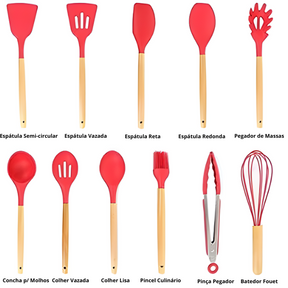 Kit Utensílios Cozinha 12 Peças Silicone Antiaderente